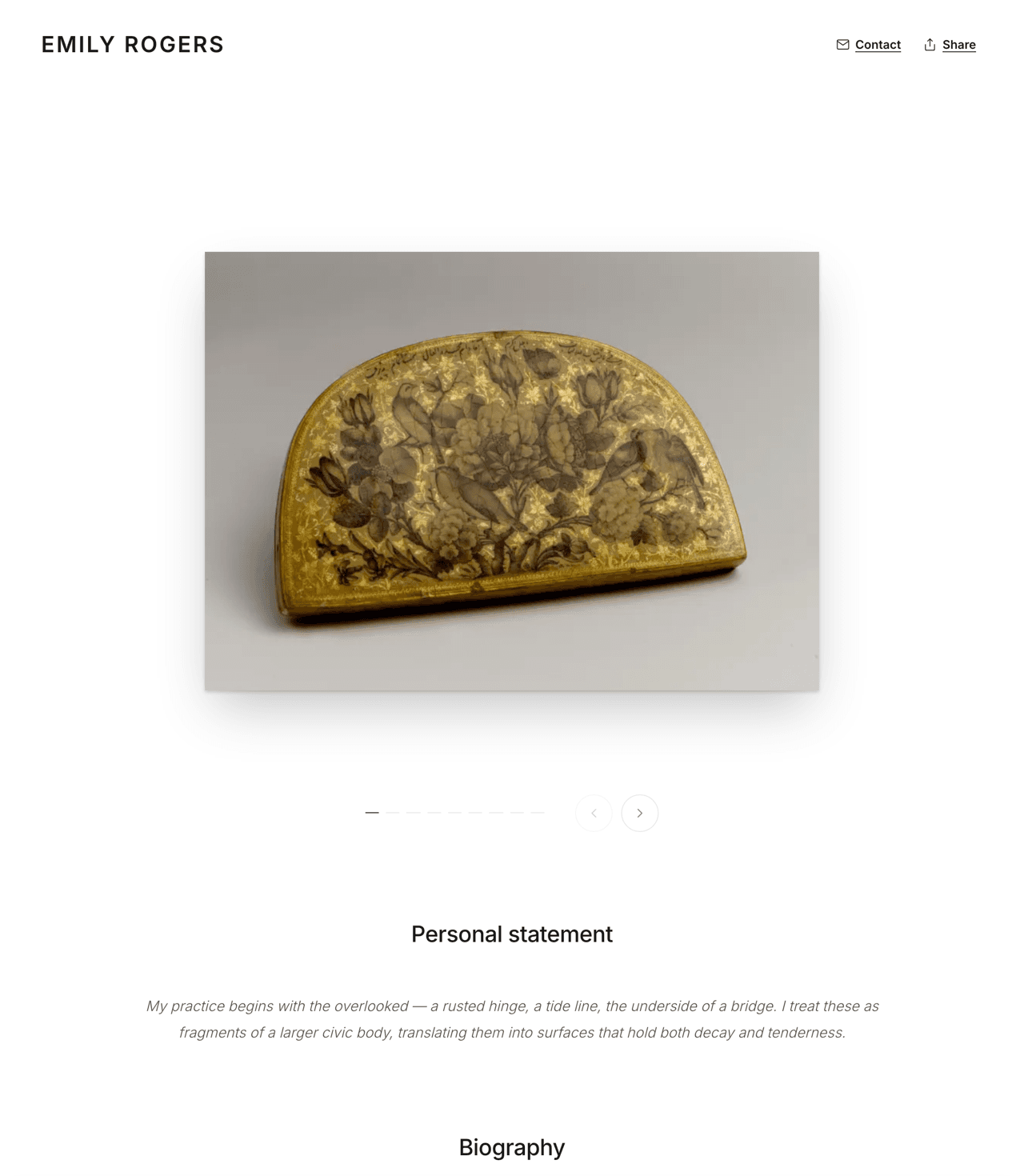 An artist site built with Stoodio