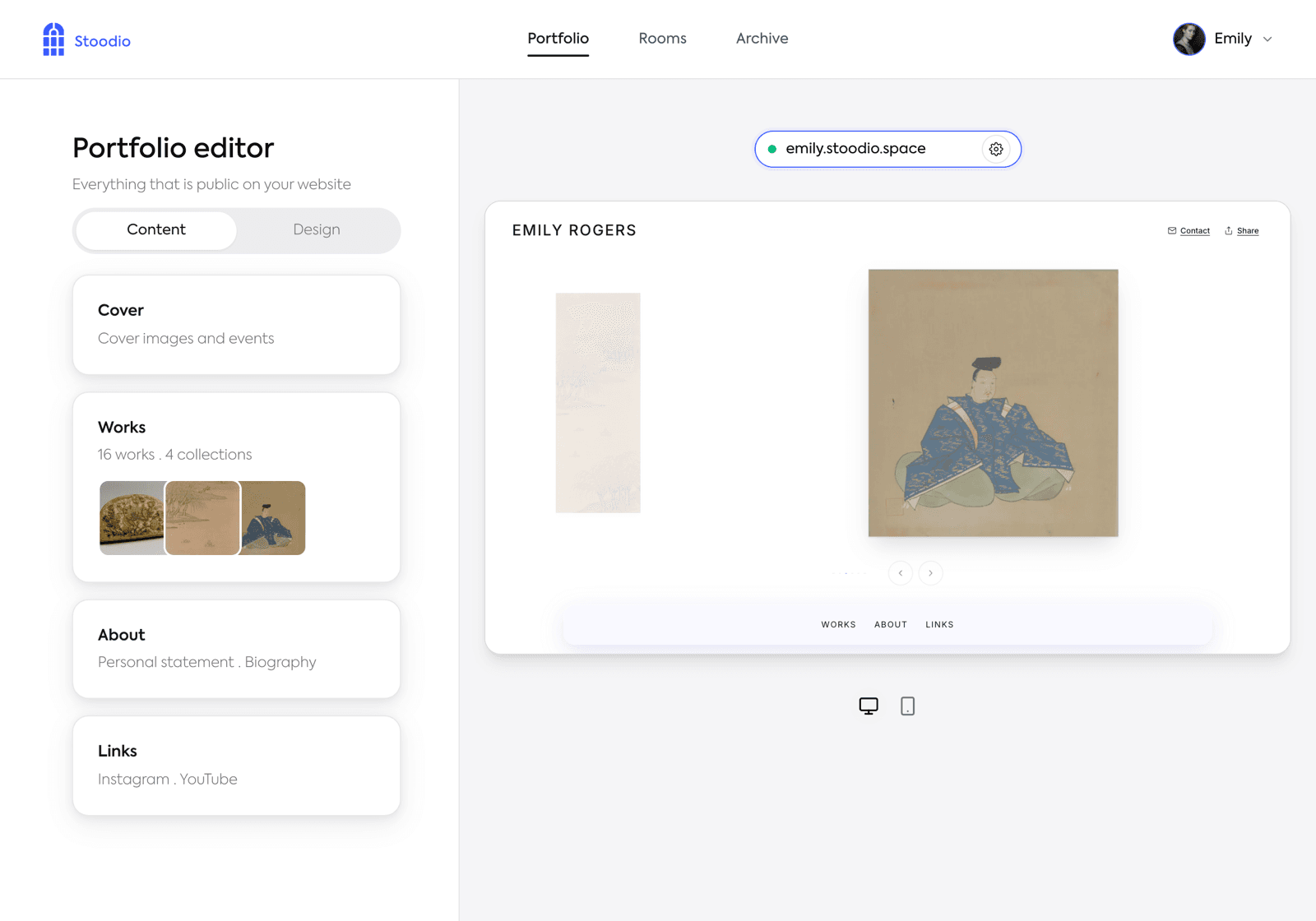 The Stoodio portfolio editor